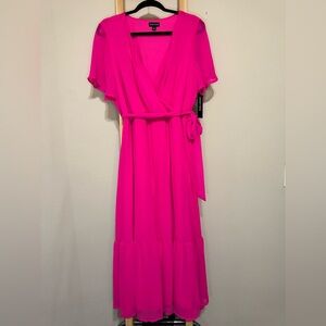 Chloe + Rene  Fuchsia Wrap Maxi Dress with Tie Waist